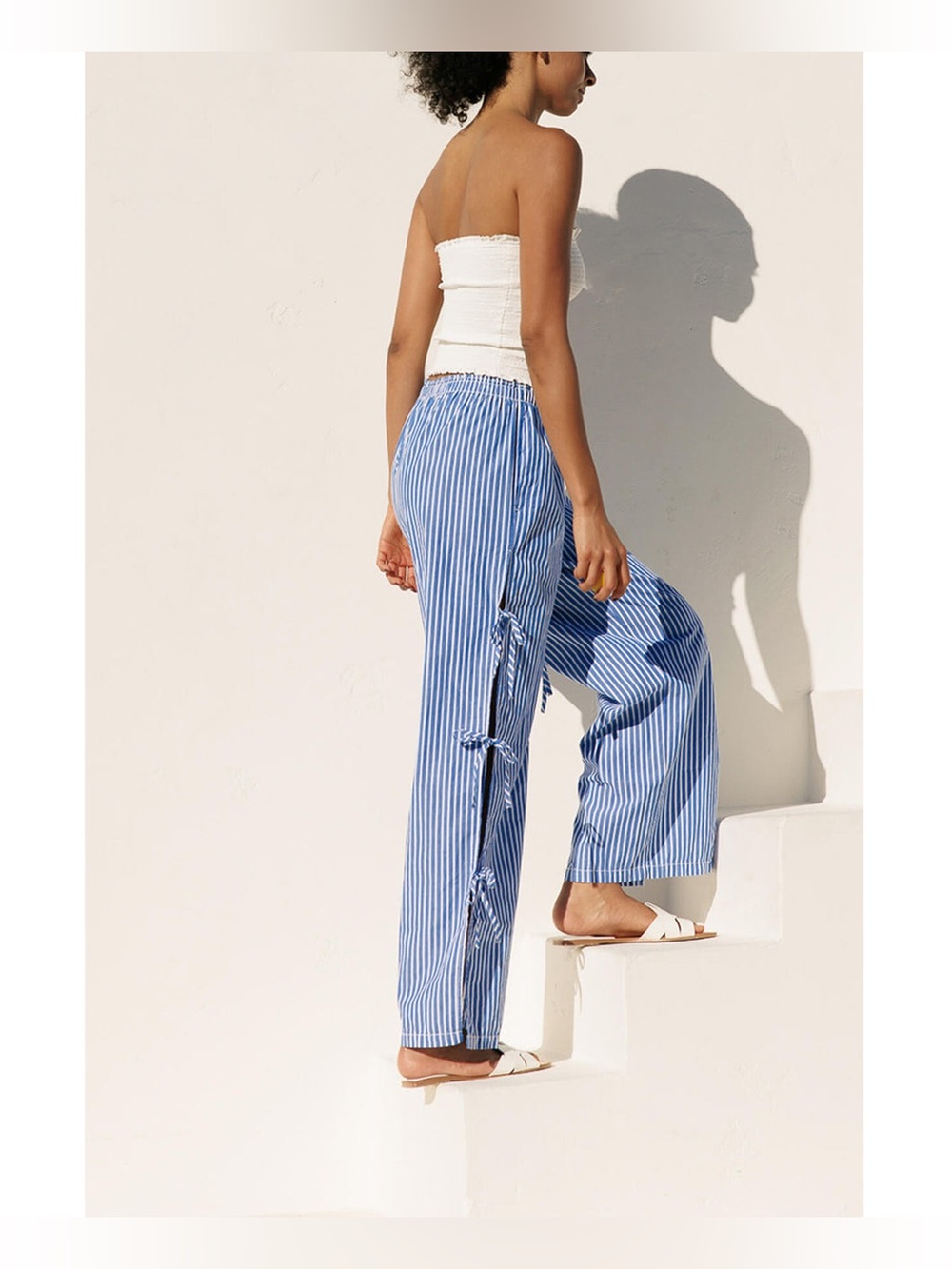 Cali 1850 Striped Side Tie Pull-On Cotton Pants Blue Stripe size small